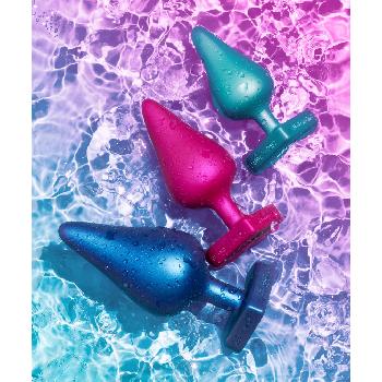 Set di 3 plug anali in silicone effetto metallizzato