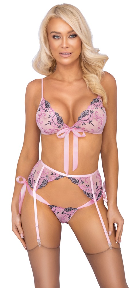 Completino intimo 3 pezzi con ricami floreali