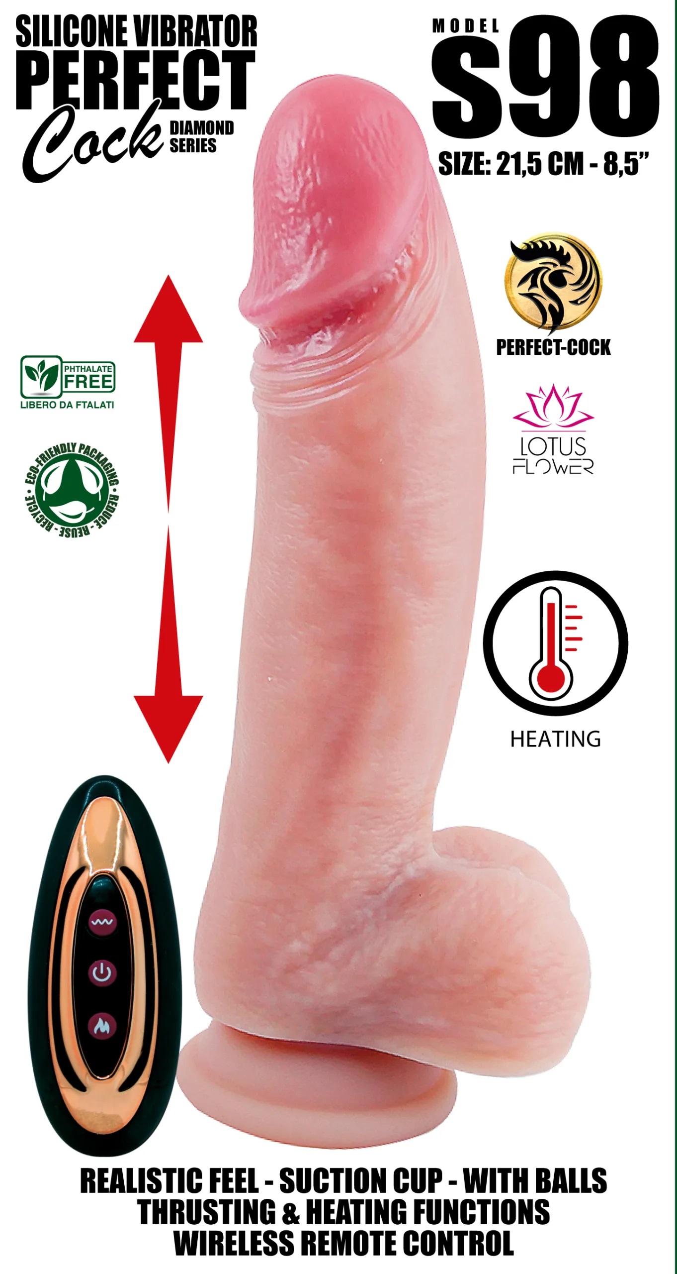 Vibratore realistico 21,5 cm a spinta ultima generazione